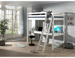 Pat pentru copii alb înalt din lemn masiv de pin 90x200 cm PINO – Vipack