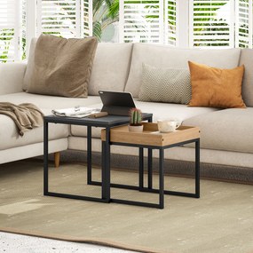 HOMCOM Set 2 Măsuțe de Cafea Moderne cu Picioare în Formă de U, Măsuțe de Sufragerie din Lemn și Oțel, 40x40x40 cm, Negru | Aosom Romania