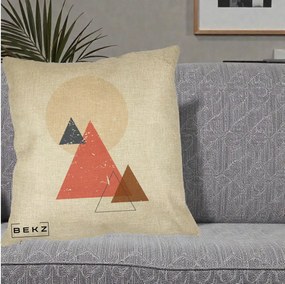 Perna Decorativa Geometric Munti si Soare, 40x40 cm, Crem, Husa Detasabila, Perna Inclusa, BEKZ®