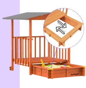 Groapa cu nisip cu verandă SUNNY, 130x130x143cm, maro/gri Jurhan