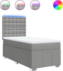 vidaXL Pat box spring cu saltea, gri deschis, 90x200 cm, textil