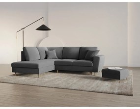 Colțar gri deschis extensibil, cu spațiu de depozitare cu tapițerie din catifea (cu colț pe partea stângă-în formă de ”L”) Kyoto – Cosmopolitan Design