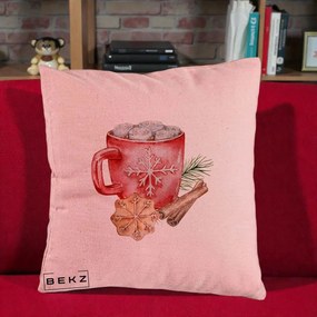 Perna Decorativa Cacao de Iarna cu Biscuit, 40x40 cm, Roz, Husa Detasabila, Perna Inclusa, BEKZ®