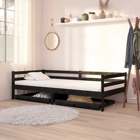 806974 vidaXL Sertare pat de zi, 2 buc., negru, lemn masiv de pin