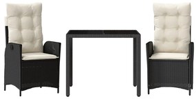 3213058 vidaXL Set mobilier de grădină cu perne, 3 piese, negru, poliratan