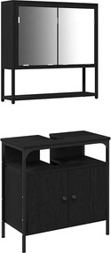 vidaXL Set de mobilier pentru baie cu raft 2 pcs Negru Lemn compozit