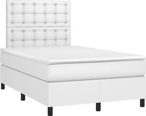 vidaXL Pat box spring cu saltea, alb, 120x190 cm, piele ecologică
