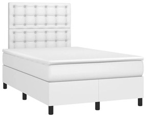 3269978 vidaXL Pat box spring cu saltea, alb, 120x190 cm, piele ecologică