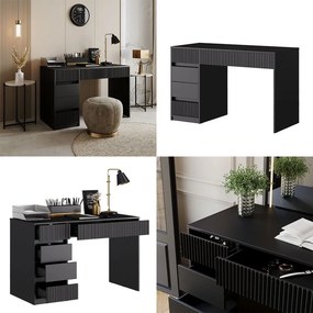 BIN204 - Masa de birou, 120 cm, home office cu 5 sertare - Negru