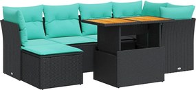 vidaXL Set canapele de grădină cu perne, 7 piese, negru, poliratan