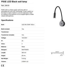 Aplica LED tip reader LED design modern minimalist PIXIE neagra