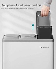 Coș de reciclare SORT 24L (3x8L), gri/alb SongmicsHome