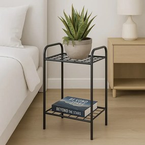 Etajera metal pentru flori 2 rafturi Decor Homs 33 x 60 x 31 cm, negru