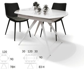 MASA OVALA EXTENSIBILA -STICLA CERAMICA CU PICIOR METALIC - GRI ANTRACIT