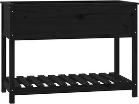vidaXL Jardinieră cu raft, negru, 111,5x54x81 cm, lemn masiv de pin