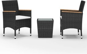 vidaXL Set mobilier bistro, 3 piese, negru poliratan/sticlă securizată
