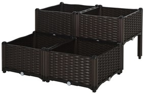 Outsunny Jardinieră înaltă, Jardiniere cu găuri de scurgere, Jardiniere cu aspect de rățușcă din plastic, Maro, 40 x 40 x 44 cm | Aosom Romania