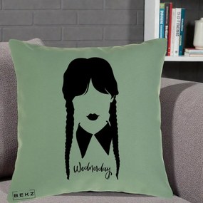 Perna Personalizata Wednesday Addams Silueta Alb-Negru, 40x40 cm, Verde, Husa Detasabila, Perna Inclusa, BEKZ®