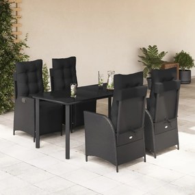 Set mobilier de gradina cu perne, 5 piese, negru, poliratan