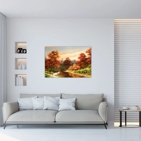 Tablou - Râu în peisaj de toamnă (90x60 cm)