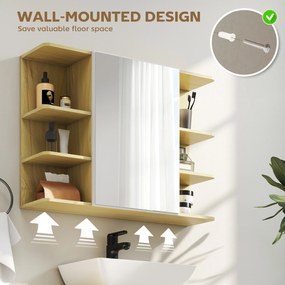 HOMCOM Dulap cu Oglindă pentru Baie cu Dulăpior și 6 Compartimente Deschise 80x20x59cm Lemn | Aosom Romania