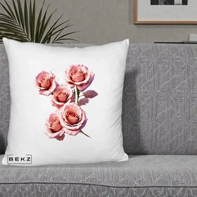 Perna Decorativa Trandafiri Roz Pastel Acuarela, 40x40 cm, Alb Pufos, Husa Detasabila, Perna Inclusa, BEKZ®