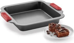 Tava de copt Lekue 1009437, 20x20 cm, Acoperire ceramica antiaderentă, Otel carbon, +4°C / +240°C, Negru/rosu