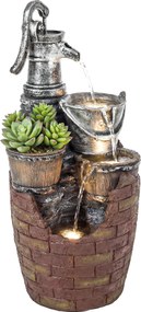 Outsunny Fântână 4 niveluri rustică, fântână de grădină cu iluminare LED, ghiveci pentru plante, pompă, reglabilă 34 x 31 x 76 cm | Aosom Romania