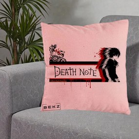 Perna Personalizata Death Note L Lawliet Rosu-Negru, 40x40 cm, Roz, Husa Detasabila, Perna Inclusa, BEKZ®