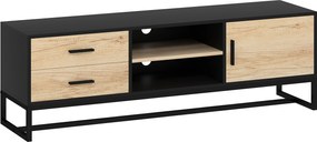 HOMCOM dulap TV cu ușă, 2 sertare, compartimente deschise, raft reglabil, Negru | Aosom Romania