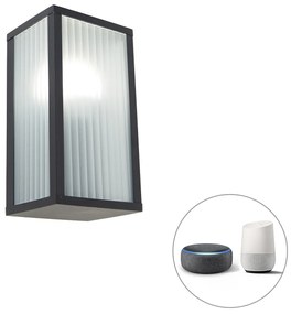 Lampă de perete exterioară inteligentă neagră cu sticlă nervurată, inclusiv Wifi A60 - Charlois