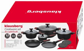 Set oale si tigai Klausberg KB 7831, 12 h, Aluminiu turnat, Acoperire din marmura, Inductie, Negru
