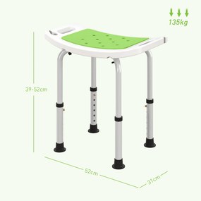 HOMCOM Scaun de Duș reglabil în Înălțime Taburet de Duș Ergonomic Picioare anti-alunecare Greutate Max. 135 kg aluminiu HDPE Verde | Aosom Romania