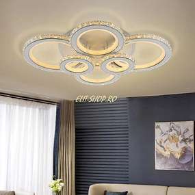Lustra LED Cu Telecomanda, Elit's Cristal, 4-2 Cercuri, Alb, 240 W, RGB