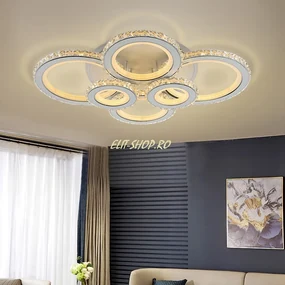 Lustra LED Cu Telecomanda, Elit's Cristal, 4-2 Cercuri, Alb, 240 W, RGB