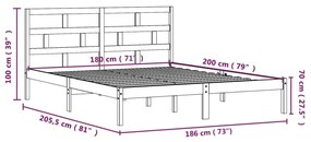 Cadru de pat Super King 6FT, 180x200 cm, lemn masiv Maro, 180 x 200 cm