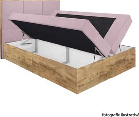 Pat Boxspring, 200x200, ţesătură roz Kronos/stejar lancelot, WOOD 2