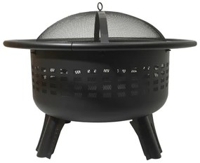 Vatră portabilă pe lemn cu grătar neagră