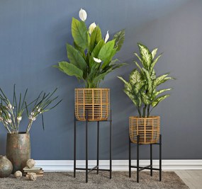Set 2 ghivece Rattan, Fier Rattan, Multicolor, 90 60x38 33x38 33 cm