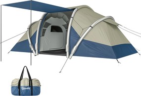 Outsunny Cort gonflabil 4 persoane Montare rapidă Camping exterior cu 2 dormitoare, ferestre din plasă, pridvor | Aosom Romania