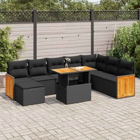 3327744 vidaXL Set canapele grădină perne 7 piese negru, poliratan/lemn acacia