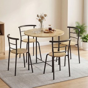 HOMCOM Set Masă Rotundă de Dining cu 4 Scaune Economisitor de Spațiu în Lemn și Metal Stil Industrial | Aosom Romania