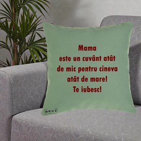 Cadou pentru Mama - Perna Personalizata Mama Cuvant Mic, 40x40 cm, Verde, Husa Detasabila, Perna Inclusa, BEKZ®