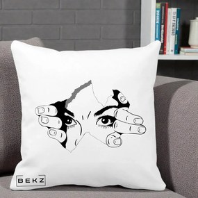 Perna Decorativa Ochi care Rup Suprafata, 40x40 cm, Alba Mata, Husa Detasabila, Perna Inclusa, BEKZ®