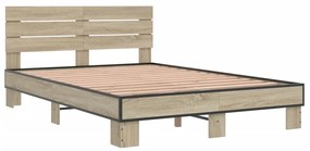 3280163 vidaXL Cadru de pat, stejar sonoma, 135x190cm, lemn prelucrat și metal