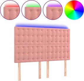 vidaXL Tăblie de pat cu LED, roz, 144x5x118/128 cm, catifea