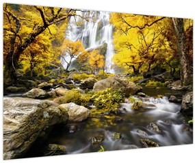 Tablou - Cascade în peisaj de toamnă, galben (90x60 cm)