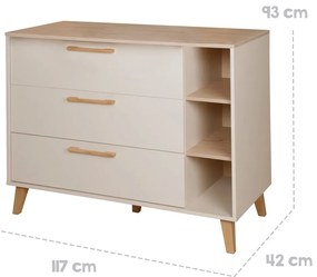 Comodă de copii crem/în culoare naturală cu aspect de lemn de stejar cu masă de schimbat 117x103x78 cm Jil – Roba