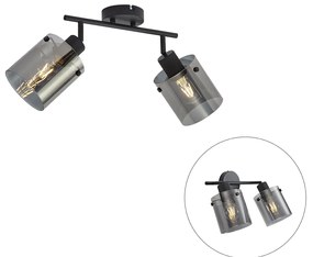 Spot de tavan negru de design cu sticlă fumurie cu 2 lumini - Domo