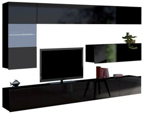 Camera de zi Providence B108Negru, Negru lucios, Cu componente suplimentare, Părți separate, Cu comodă tv, PAL laminat, 255x43cm, 106 kg